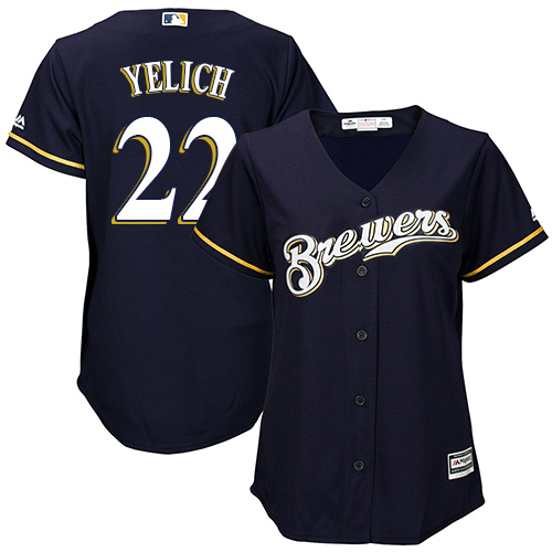 Brewers #22 Christian Yelich Navy Blue Alternate Women's Stitched MLB Jersey