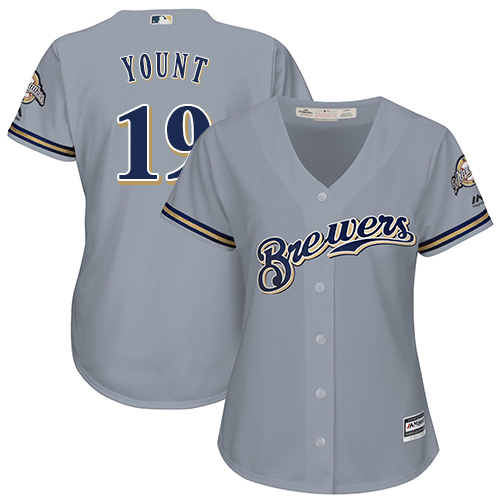 Brewers #19 Robin Yount Grey Road Women's Stitched MLB Jersey