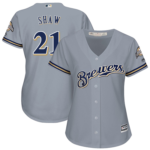 Brewers #21 Travis Shaw Grey Road Women's Stitched MLB Jersey