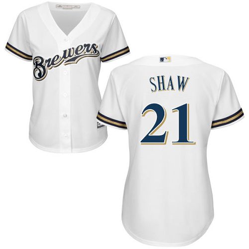 Brewers #21 Travis Shaw White Home Women's Stitched MLB Jersey