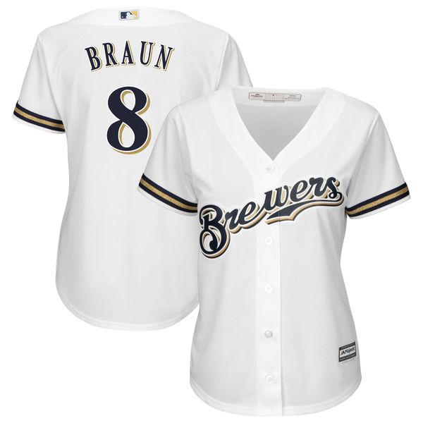 Brewers #8 Ryan Braun White Women's Fashion Stitched MLB Jersey