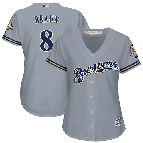 Brewers #8 Ryan Braun Grey Road Women's Stitched MLB Jersey