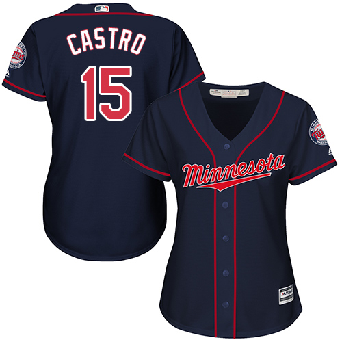 Twins #15 Jason Castro Navy Blue Alternate Women's Stitched MLB Jersey