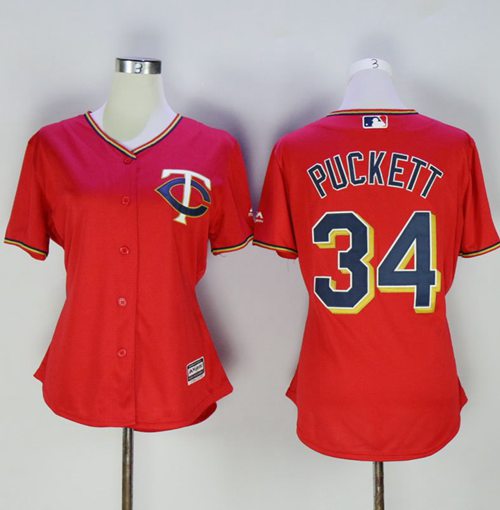 Twins #34 Kirby Puckett Red Women's Alternate Stitched MLB Jersey