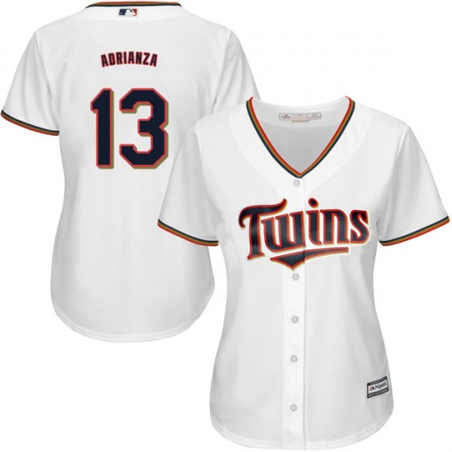 Twins #13 Ehire Adrianza White Home Women's Stitched MLB Jersey