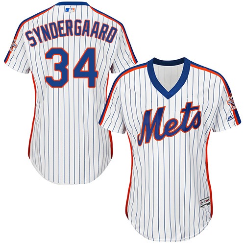 Mets #34 Noah Syndergaard White(Blue Strip) Alternate Women's Stitched MLB Jersey