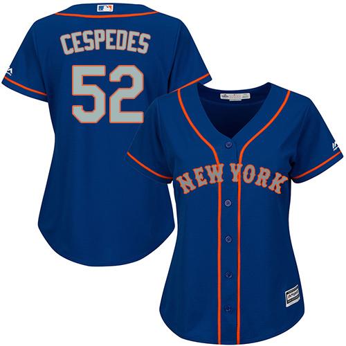 Mets #52 Yoenis Cespedes Blue(Grey NO.) Alternate Women's Stitched MLB Jersey