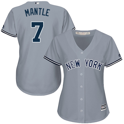 Yankees #7 Mickey Mantle Grey Road Women's Stitched MLB Jersey