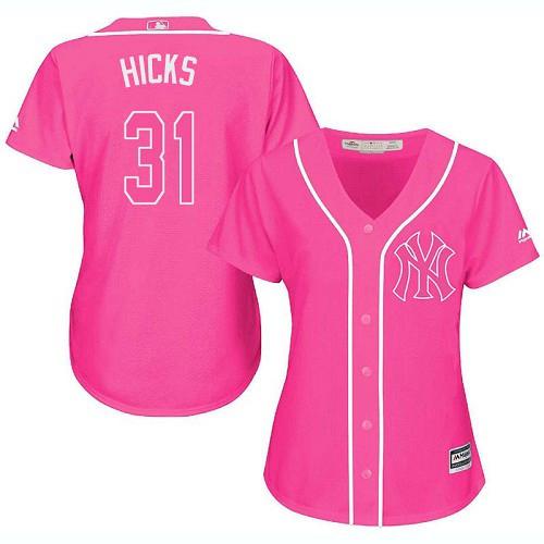 Yankees #31 Aaron Hicks Pink Fashion Women's Stitched MLB Jersey