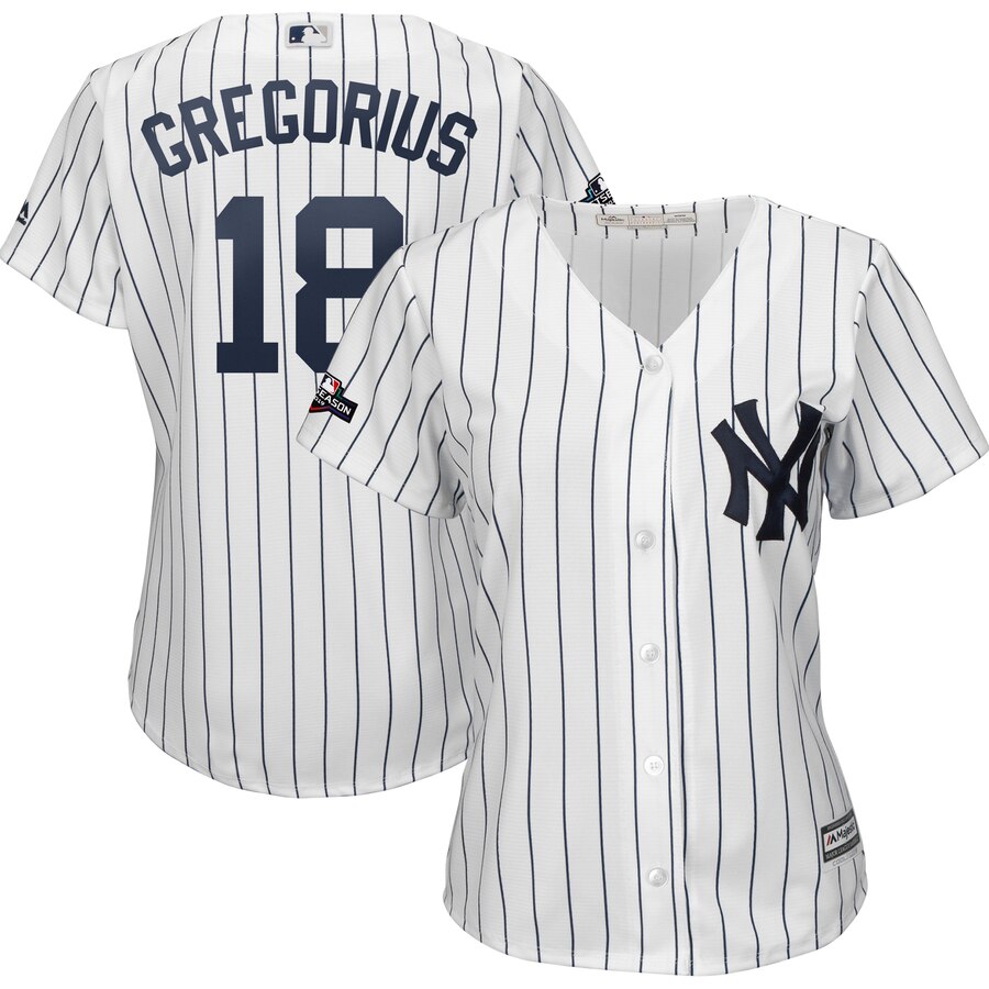 New York Yankees #18 Didi Gregorius Majestic Women's 2019 Postseason Official Cool Base Player Jersey White Navy