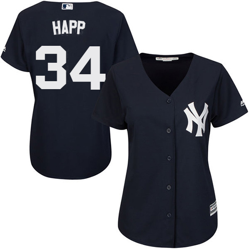 Yankees #34 J.A. Happ Navy Blue Alternate Women's Stitched MLB Jersey