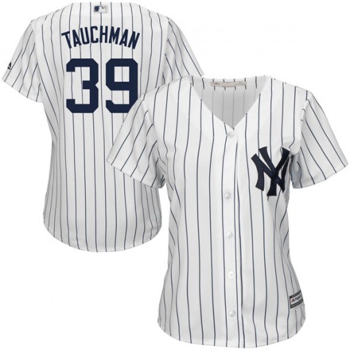 Yankees #39 Mike Tauchman White Strip Home Women's Stitched MLB Jersey