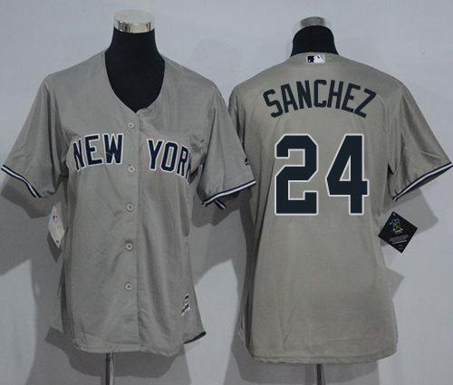 Yankees #24 Gary Sanchez Grey Women's Road Stitched MLB Jersey
