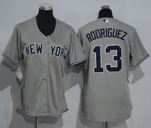 Yankees #13 Alex Rodriguez Grey Women's Road Stitched MLB Jersey