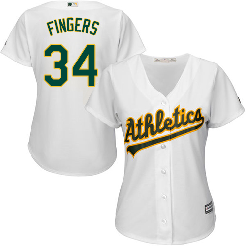 Athletics #34 Rollie Fingers White Home Women's Stitched MLB Jersey