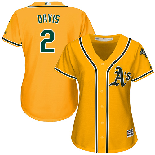 Athletics #2 Khris Davis Gold Alternate Women's Stitched MLB Jersey