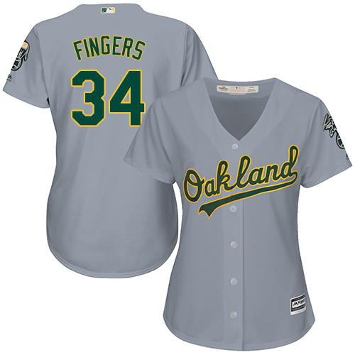 Athletics #34 Rollie Fingers Grey Road Women's Stitched MLB Jersey