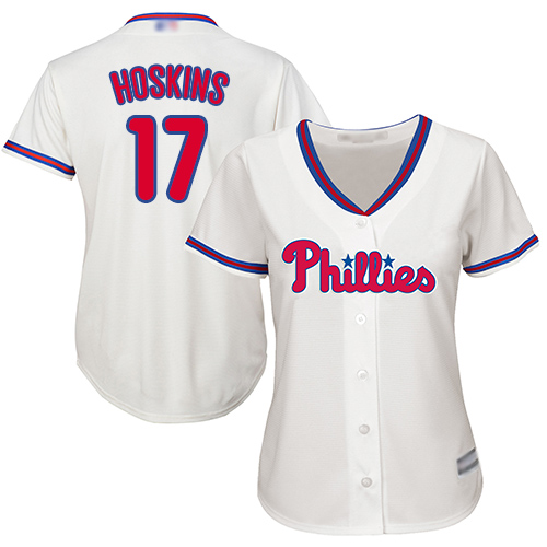 Phillies #17 Rhys Hoskins Cream Alternate Women's Stitched MLB Jersey