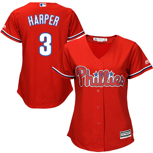 Phillies #3 Bryce Harper Red Alternate Women's Stitched MLB Jersey