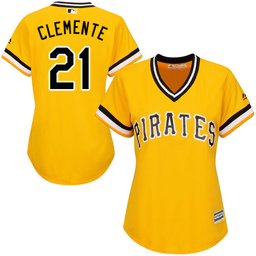 Pirates #21 Roberto Clemente Gold Alternate Women's Stitched MLB Jersey