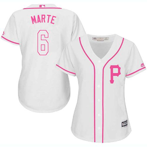 Pirates #6 Starling Marte White/Pink Fashion Women's Stitched MLB Jersey