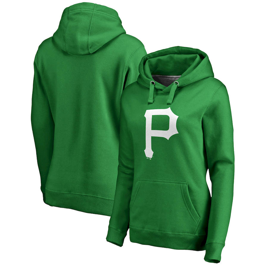 Pittsburgh Pirates Majestic Women's St. Patrick's Day White Logo Pullover Hoodie Kelly Green