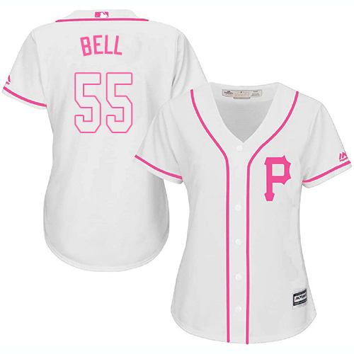Pirates #55 Josh Bell White/Pink Fashion Women's Stitched MLB Jersey