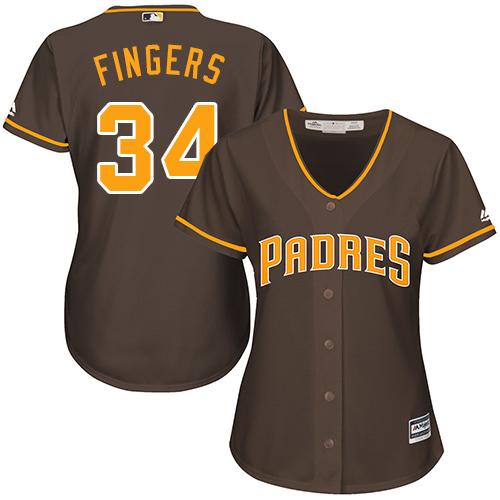 Padres #34 Rollie Fingers Brown Alternate Women's Stitched MLB Jersey