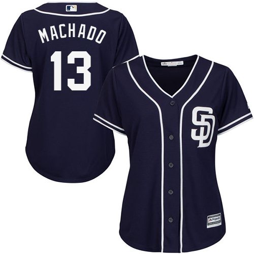 Padres #13 Manny Machado Navy Blue Alternate Women's Stitched MLB Jersey