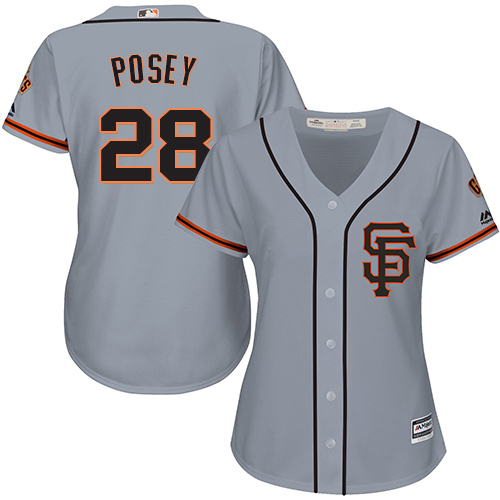 Giants #28 Buster Posey Grey Road 2 Women's Stitched MLB Jersey