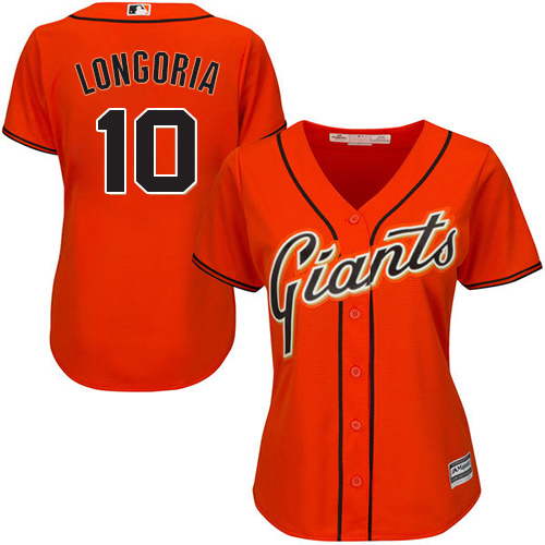 Giants #10 Evan Longoria Orange Alternate Women's Stitched MLB Jersey