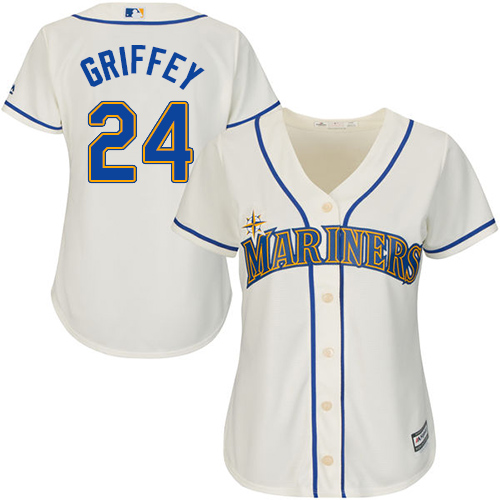 Mariners #24 Ken Griffey Cream Alternate Women's Stitched MLB Jersey