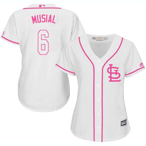 Cardinals #6 Stan Musial White/Pink Fashion Women's Stitched MLB Jersey