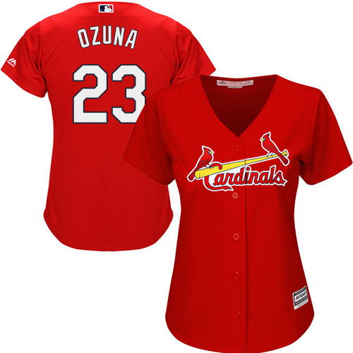 Cardinals #23 Marcell Ozuna Red Alternate Women's Stitched MLB Jersey
