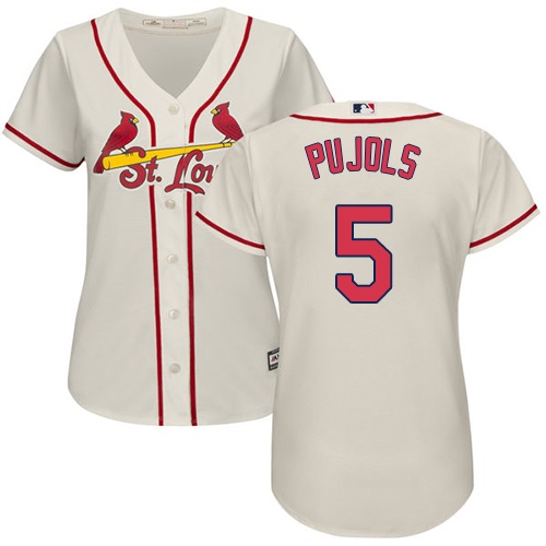 Cardinals #5 Albert Pujols Cream Alternate Women's Stitched MLB Jersey