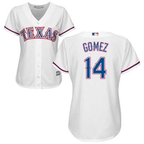Rangers #14 Carlos Gomez White Home Women's Stitched MLB Jersey