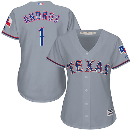 Rangers #1 Elvis Andrus Grey Road Women's Stitched MLB Jersey