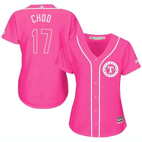 Rangers #17 Shin-Soo Choo Pink Fashion Women's Stitched MLB Jersey