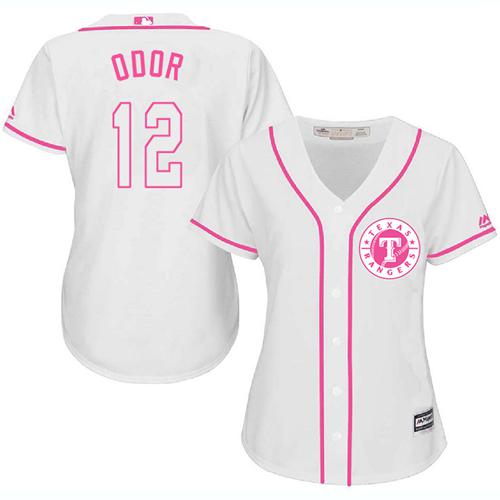 Rangers #12 Rougned Odor White/Pink Fashion Women's Stitched MLB Jersey