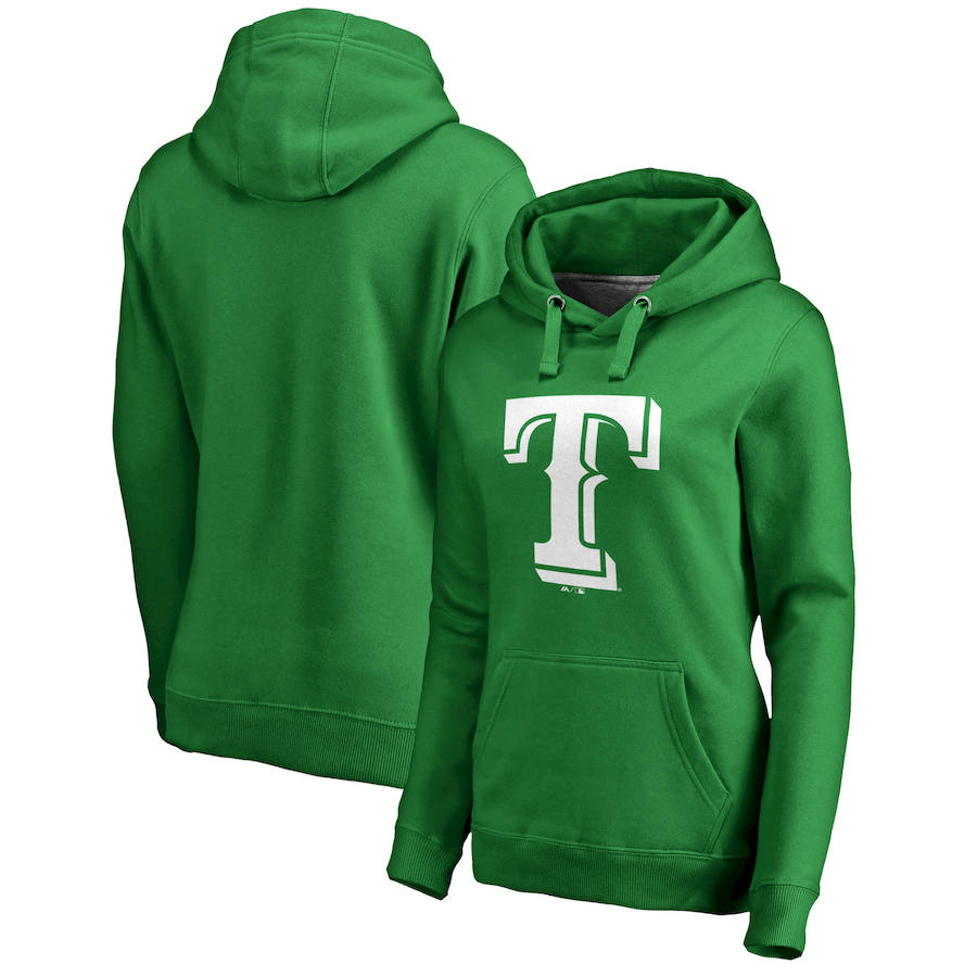 Texas Rangers Majestic Women's St. Patrick's Day White Logo Pullover Hoodie Kelly Green