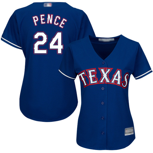Rangers #24 Hunter Pence Blue Alternate Women's Stitched MLB Jersey