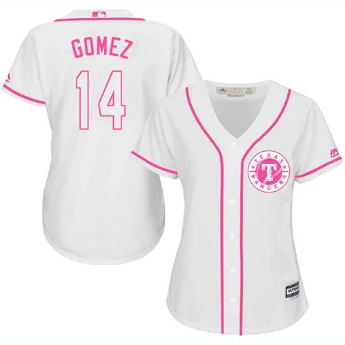 Rangers #14 Carlos Gomez White/Pink Fashion Women's Stitched MLB Jersey