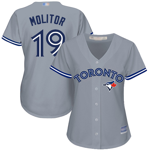 Blue Jays #19 Paul Molitor Grey Road Women's Stitched MLB Jersey