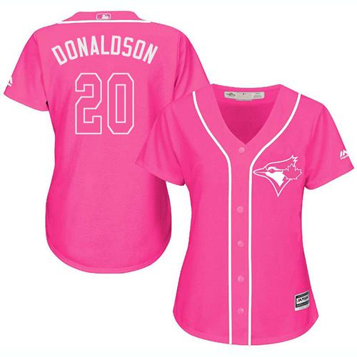 Blue Jays #20 Josh Donaldson Pink Fashion Women's Stitched MLB Jersey