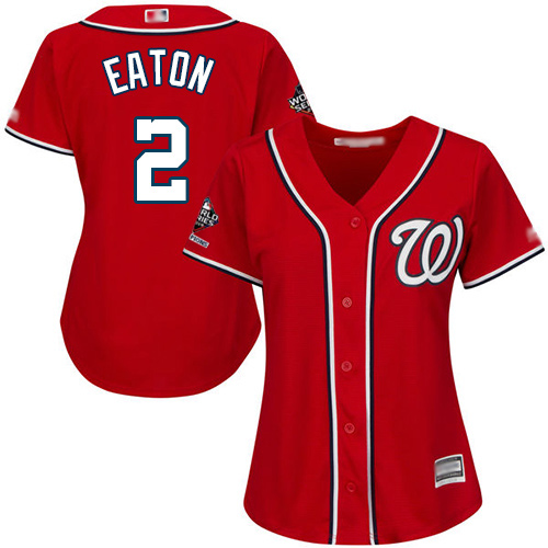 Nationals #2 Adam Eaton Red Alternate 2019 World Series Champions Women's Stitched MLB Jersey