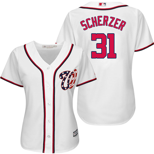Nationals #31 Max Scherzer White Home Women's Stitched MLB Jersey