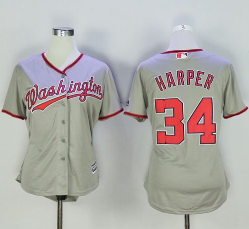 Nationals #34 Bryce Harper Grey Women's Road Stitched MLB Jersey