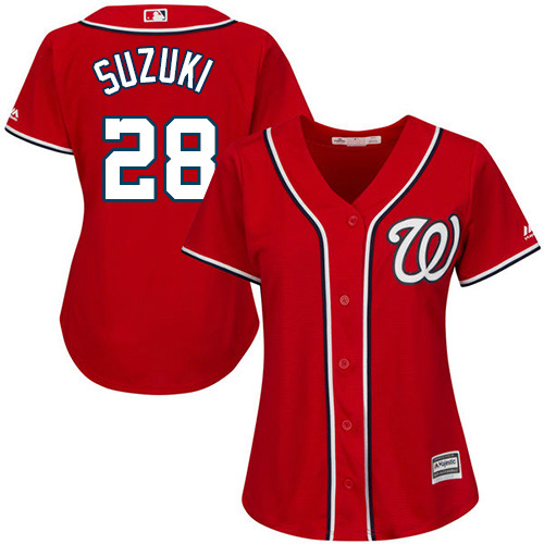 Nationals #28 Kurt Suzuki Red Alternate Women's Stitched MLB Jersey