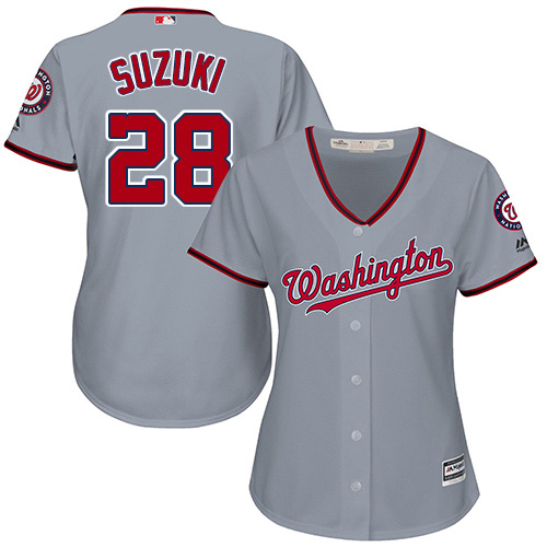 Nationals #28 Kurt Suzuki Grey Road Women's Stitched MLB Jersey