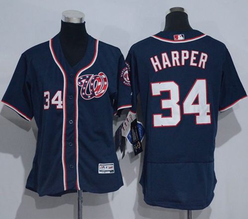Nationals #34 Bryce Harper Navy Blue Flexbase Authentic Women's Stitched MLB Jersey